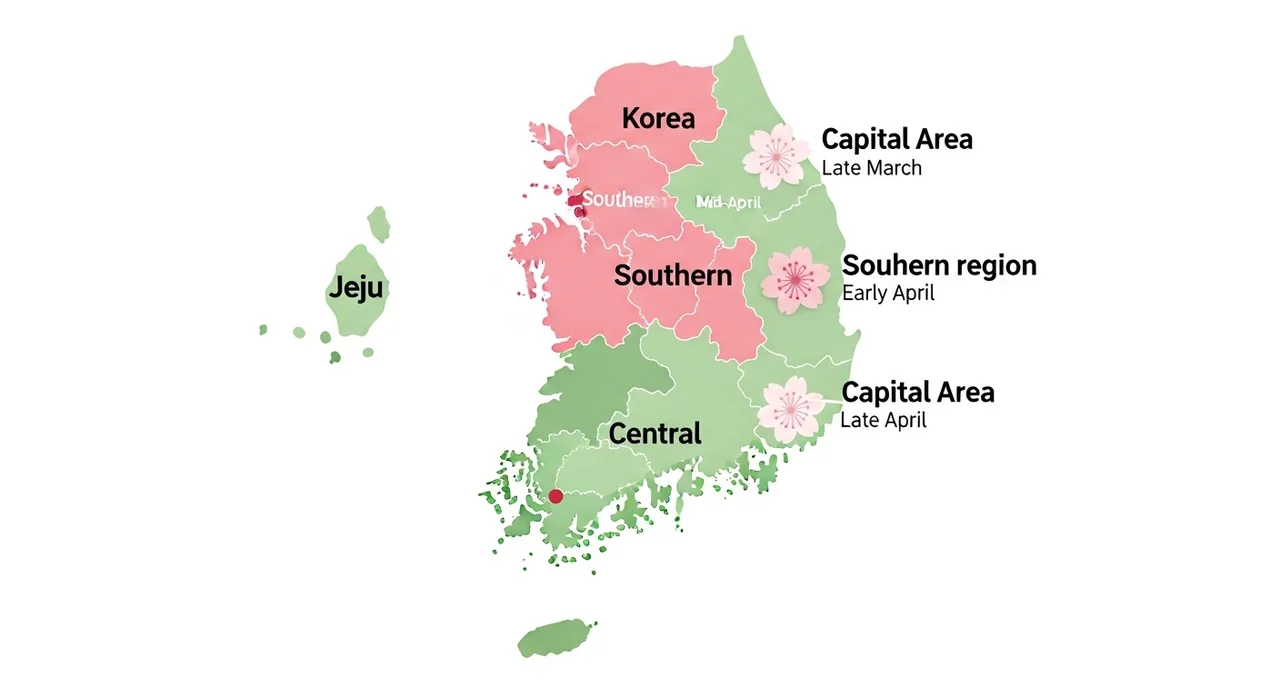 지역별 2026 벚꽃 개화시기 상세 예측: 남부, 중부, 수도권