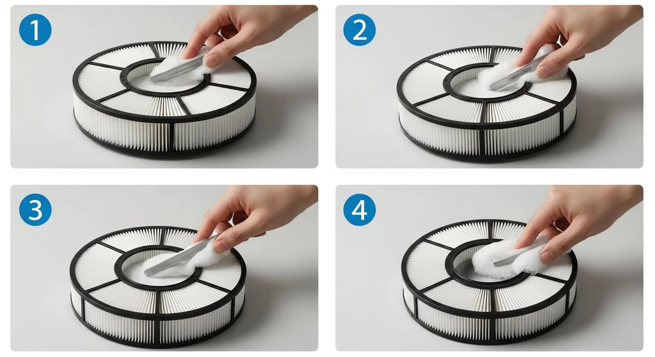 단계별 에어컨 필터 청소 프로세스