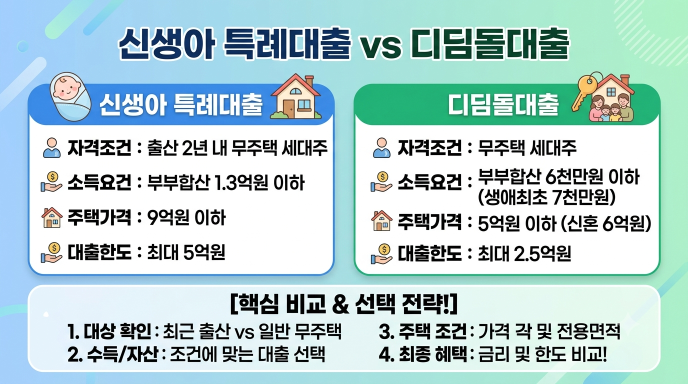 신생아 특례대출 vs 디딤돌대출 (자격조건, 핵심비교, 선택전략)