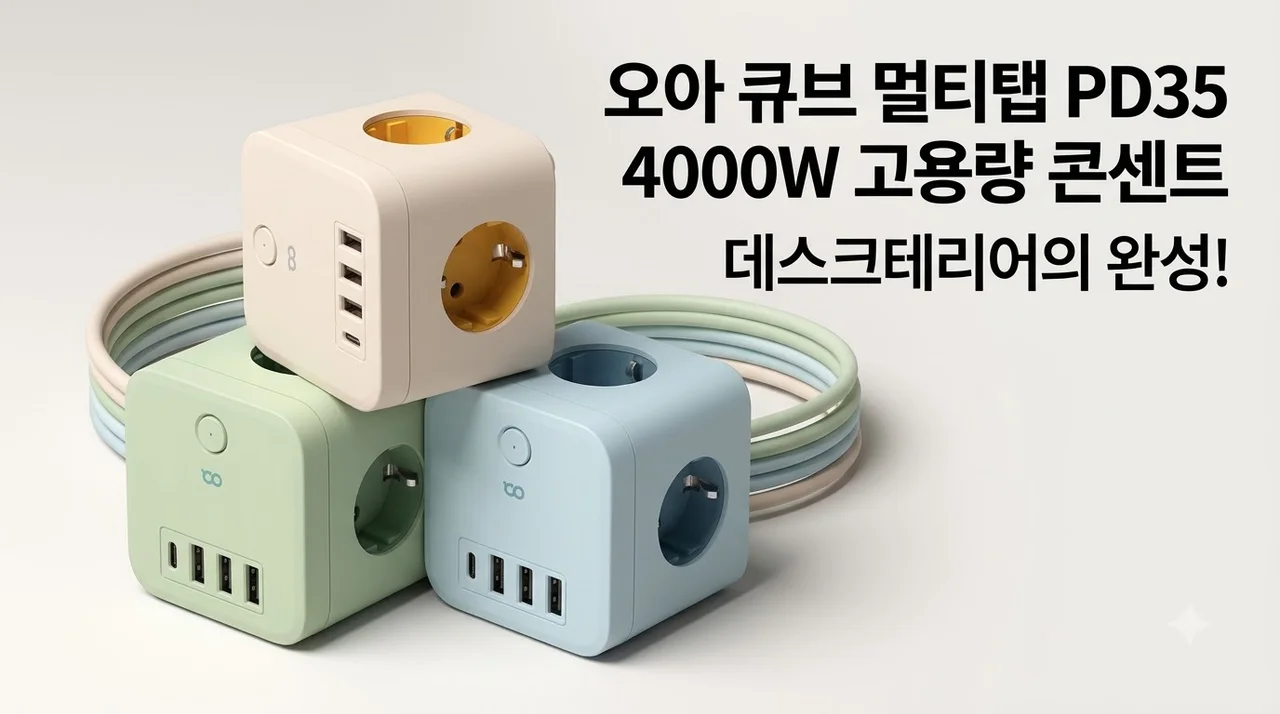 오아 큐브 멀티탭 PD35 4000W 고용량 콘센트, 데스크테리어의 완성!